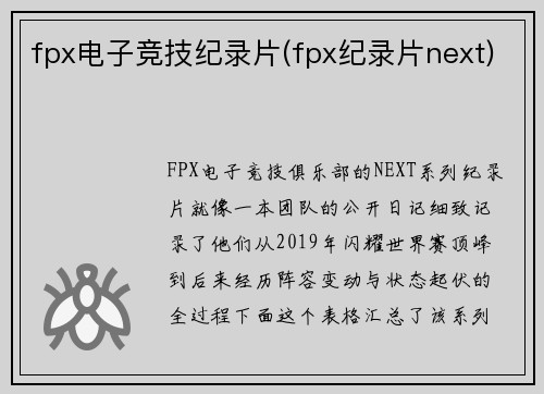 fpx电子竞技纪录片(fpx纪录片next)
