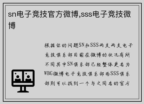 sn电子竞技官方微博,sss电子竞技微博